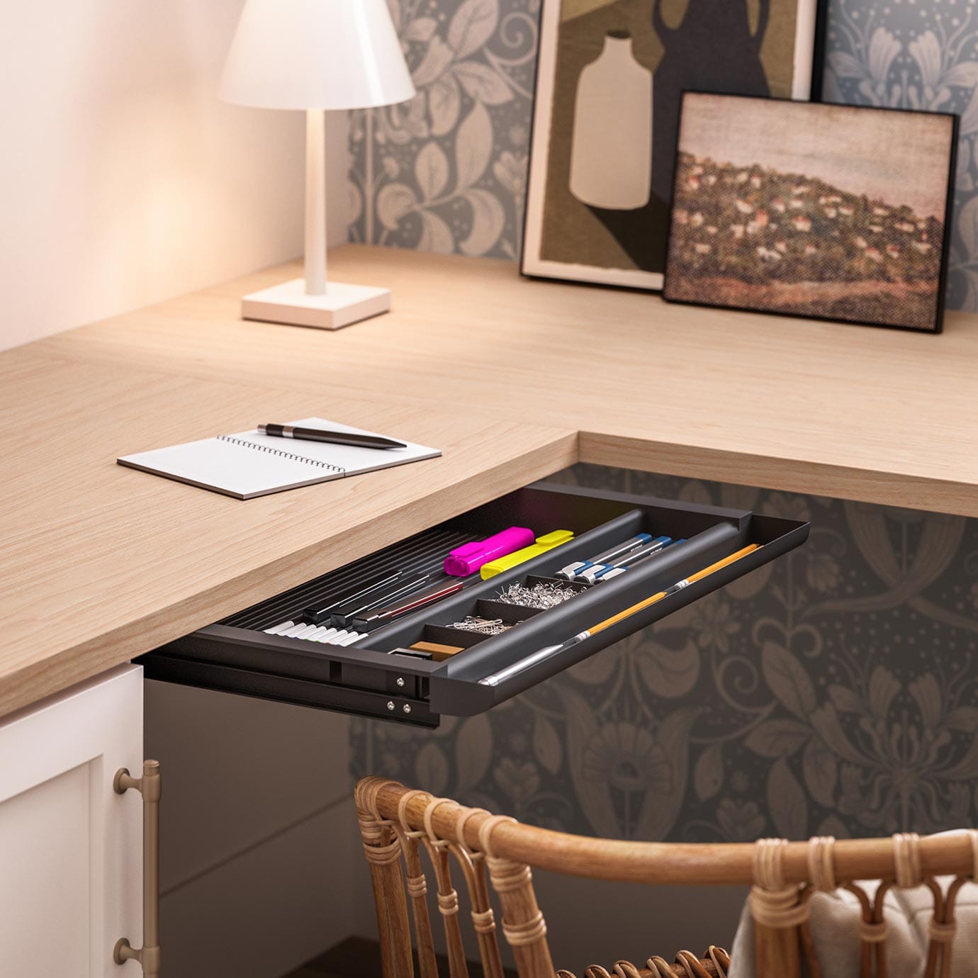 Custom desk pen and pencil sliding drawer from California Closets