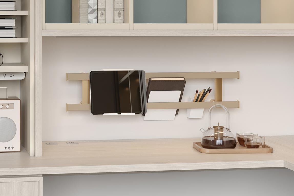 Customized home office with custom desk and office storage by California Closets